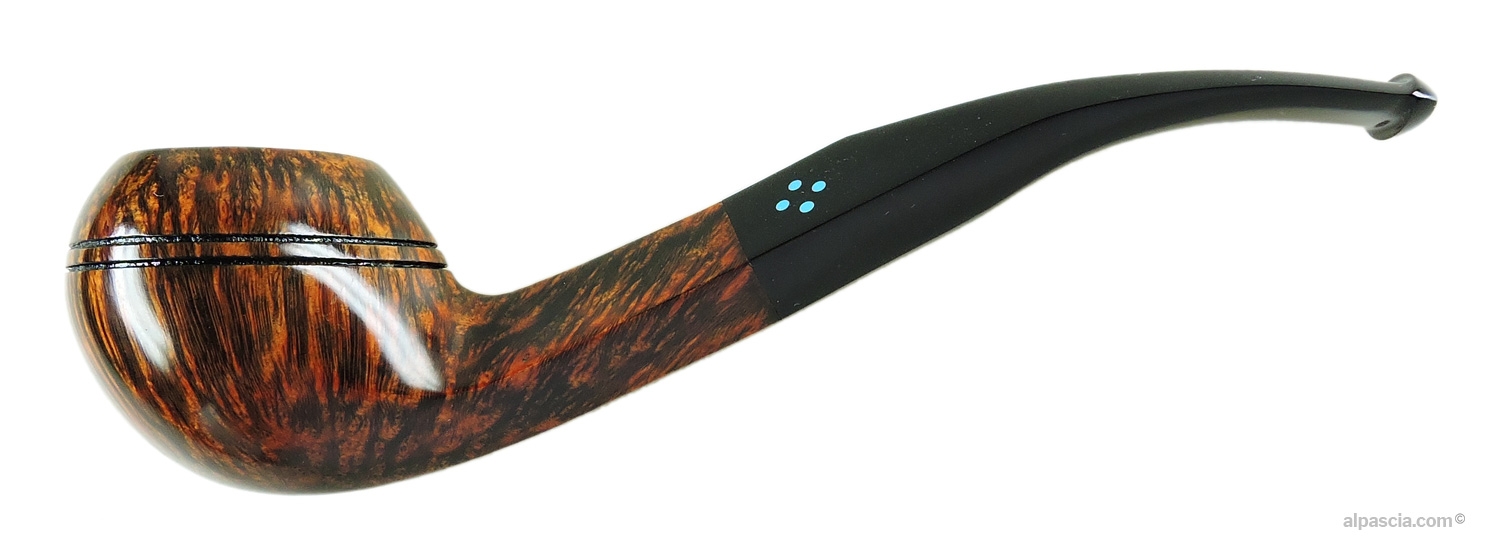 Sasieni 4 Dot Walnut Root Pipe - Bent Rhodesian profile in smooth dark briar with ebonite stem and 4 Dot logo