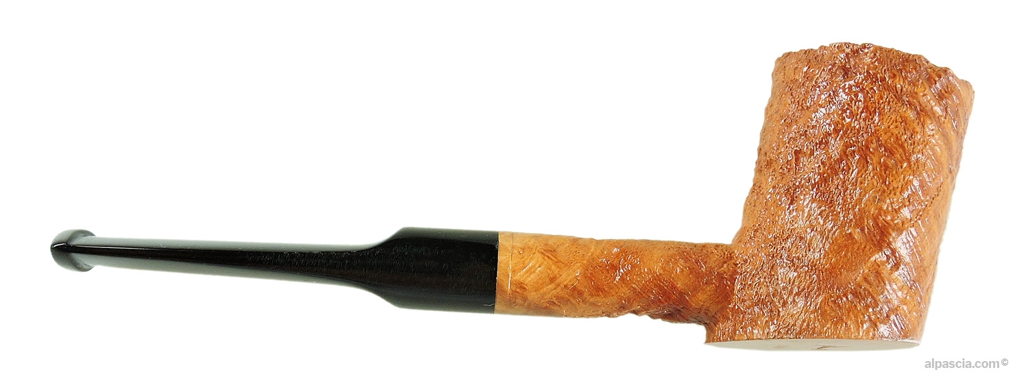 Manu Sandblasted Light Poker Pipe - Right side view highlighting deep ring grain and light natural finish