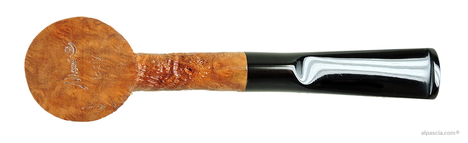 Manu Sandblasted Light Poker Pipe - Bottom view displaying flat stand-up base and official Manu stampings