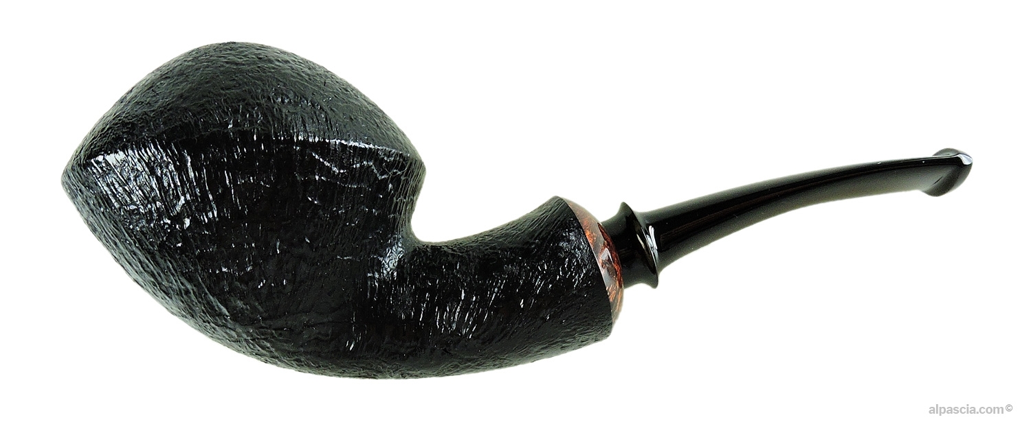Ken Dederichs Freehand Pipe - Semi-bent profile in black semi-sandblasted briar with ebonite army mount stem