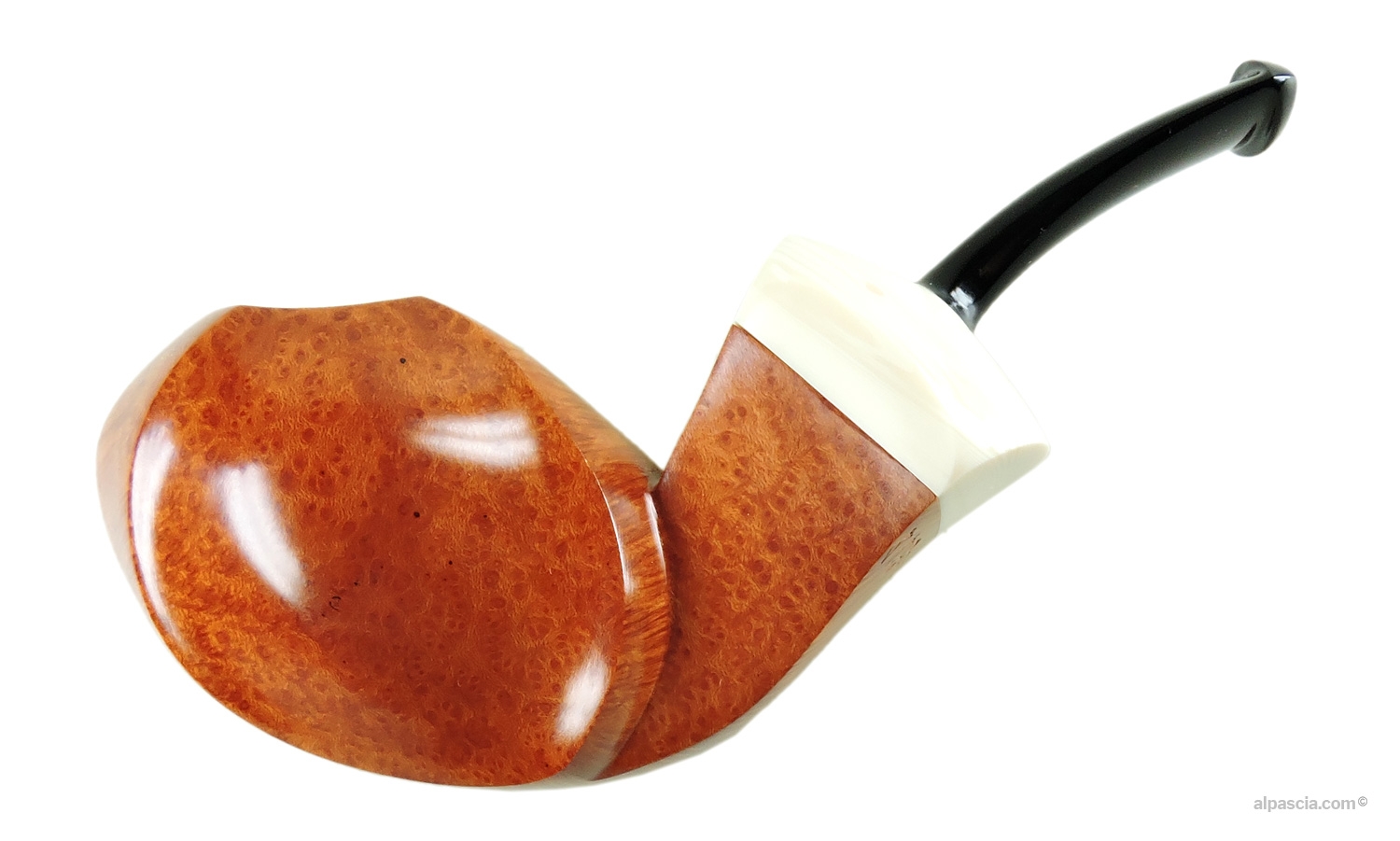 Pipa Ganci 2F Curva Semirusticata - Profilo Blowfish curvo liscio sul lato sinistro con ghiera in elforin e bocchino ebanite