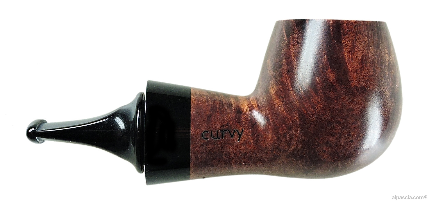 Al Pascià Curvy Walnut 02 Pipe - Right side view highlighting rich walnut finish and iconic chubby Curvy proportions