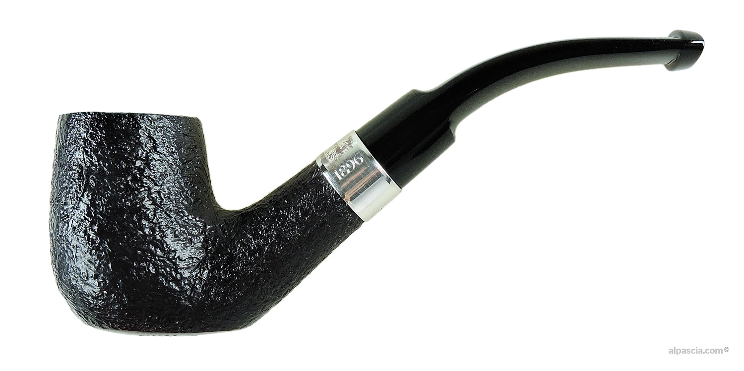 Dunhill William Morris Shell Briar Pipe No. 04/60 - Curved Quaint black sandblasted profile with silver band and stem