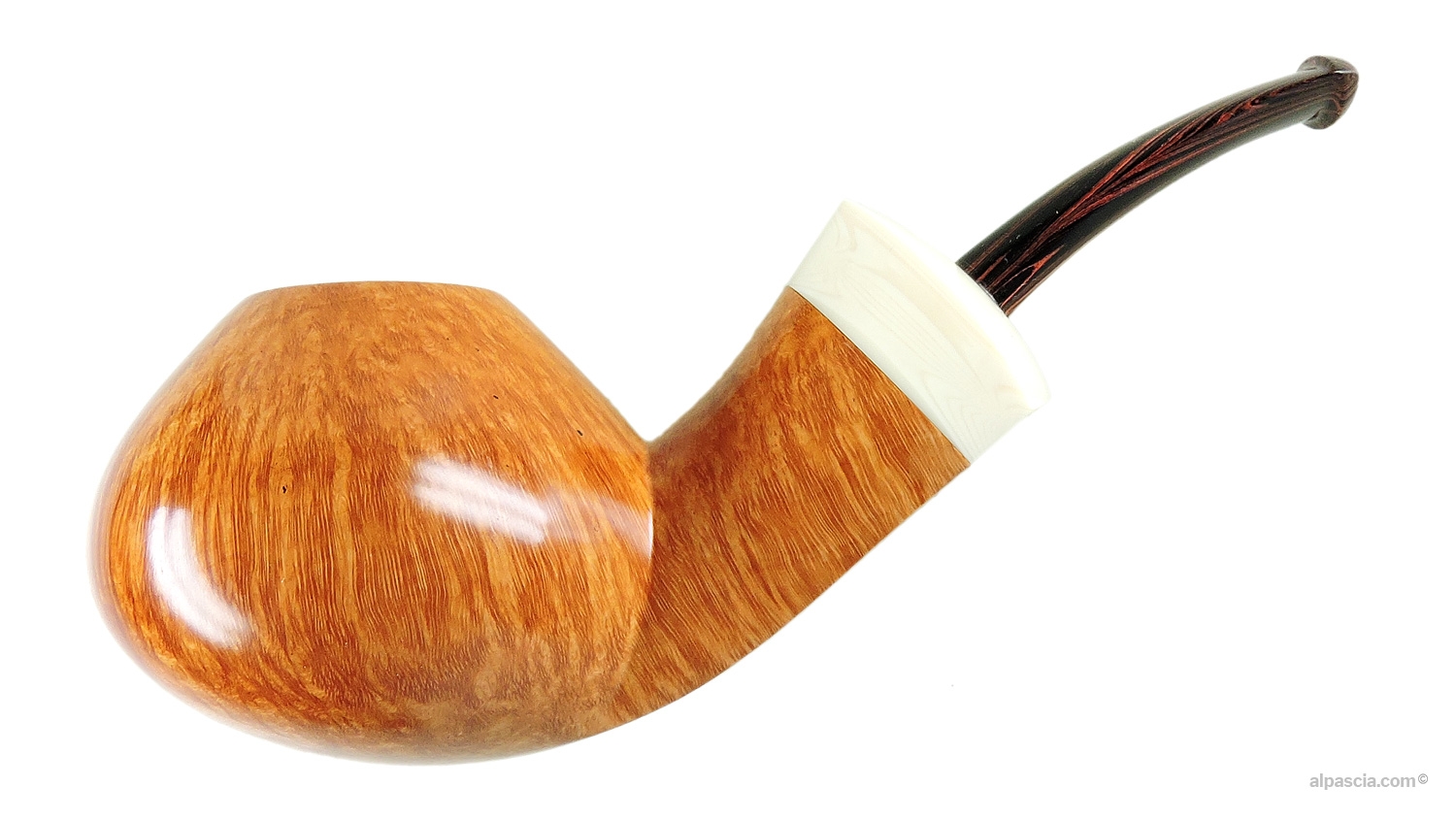 Ganci 2F Chubby Tomato Pipe - Bent smooth profile with white acrylic ferrule and cumberland stem
