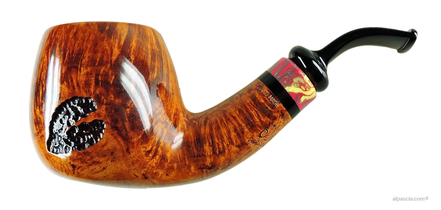 Peder Jeppesen Ida 4 Pipe - Bent semi-rusticated profile with smooth rim, colorful ring, and black stem
