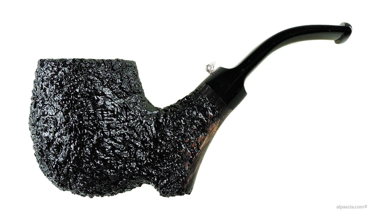 L'Anatra Rusticated Bent Freehand Pipe - Curved artisan profile with deep rustic finish and black acrylic stem