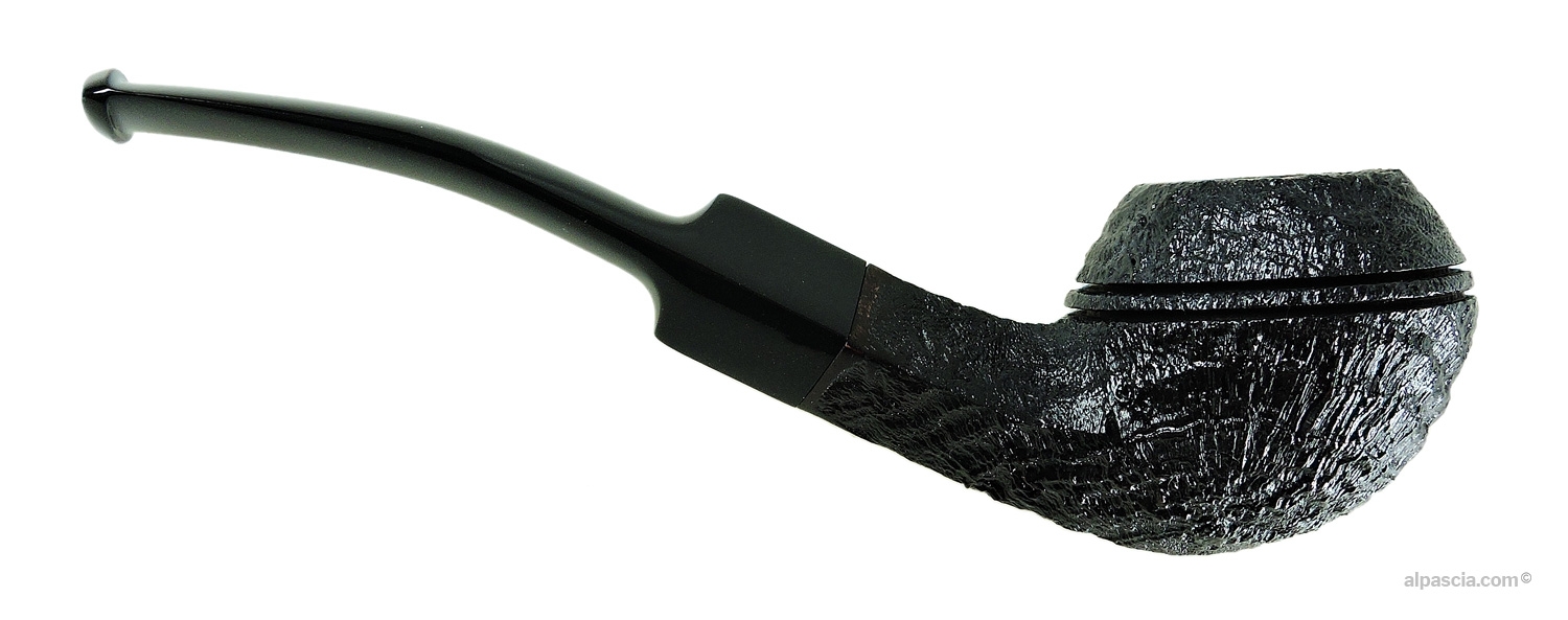 Sasieni 4 Dot Dark Ruff Rhodesian Pipe - Right side view highlighting rich Dark Ruff texture and double bowl groove