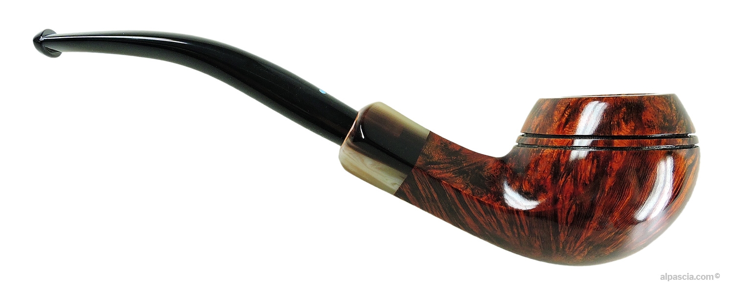 Sasieni 4 Dot Walnut Rhodesian Pipe - Right side view highlighting rich walnut stain and natural horn accent