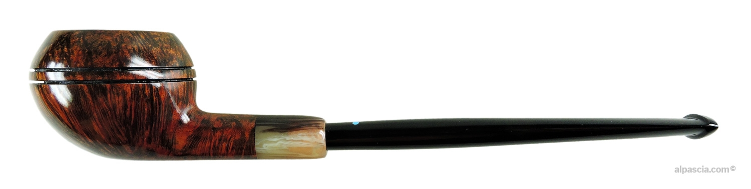 Sasieni 4 Dot Walnut Army Mount Pipe - Straight smooth profile with horn ferrule and black acrylic stem