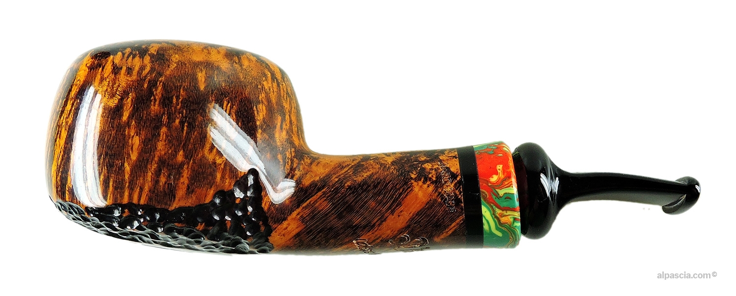 Peder Jeppesen Ida 3 Chubby Pipe - Semi-bent semi-rusticated profile with colored acrylic ring and black stem