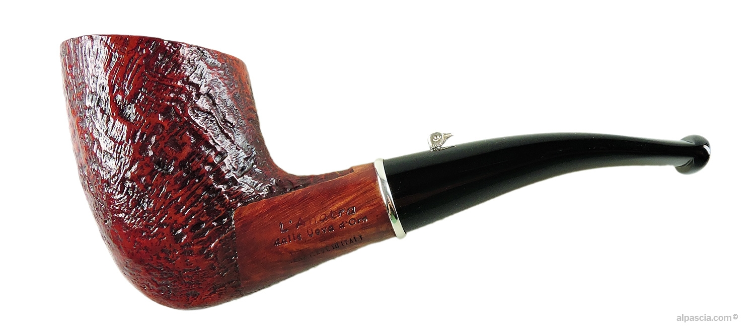 L'Anatra Sandblasted Freehand Pipe - Bent freehand profile with sterling silver band and black acrylic stem