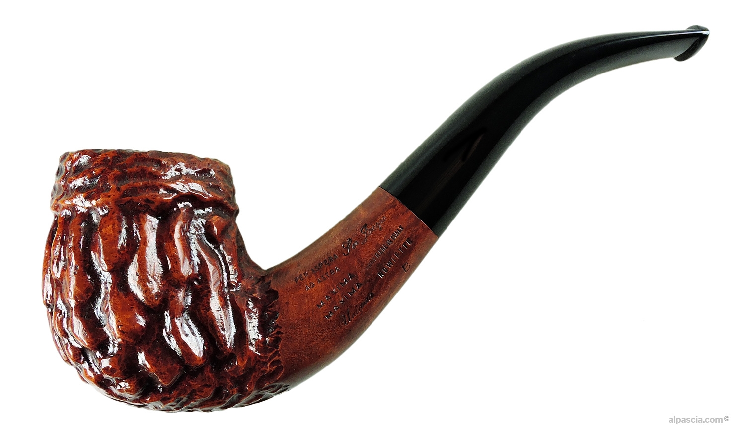 Ser Jacopo Unigena Rowlette B 2 Maxima Pipe - Extra-large bent Billiard profile in semi-rusticated finish with black stem