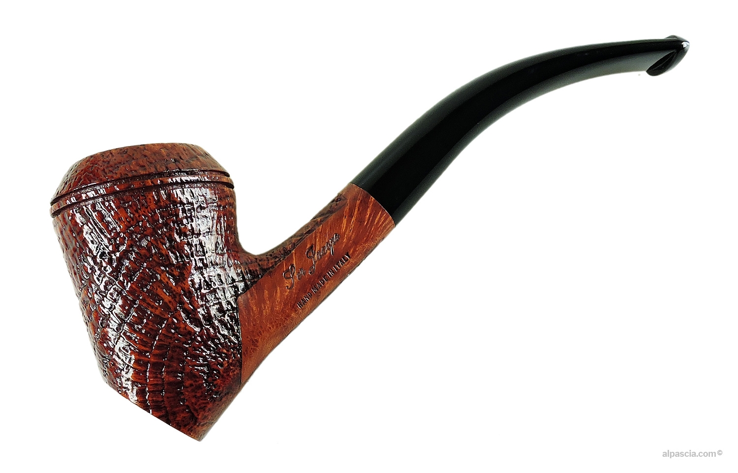 Pipa Ser Jacopo S2 Forma Libera - Profilo curvo freehand sabbiato scuro con bocchino in acrilico nero