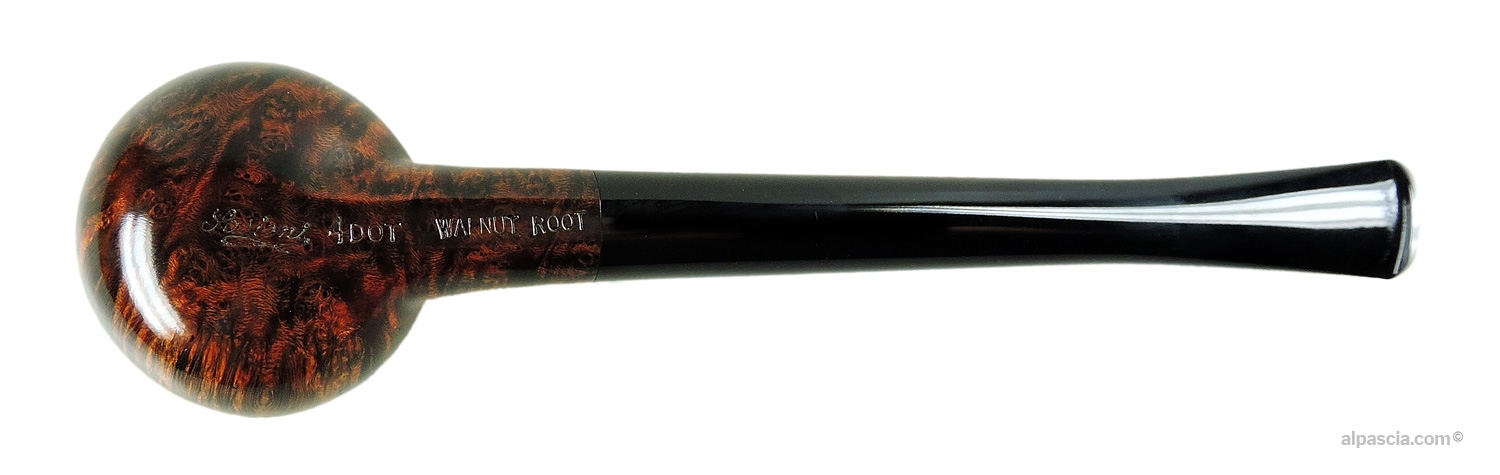 Sasieni 4 Dot Walnut Root Pipe - Bottom view displaying slender round shank and official 4 Dot stampings