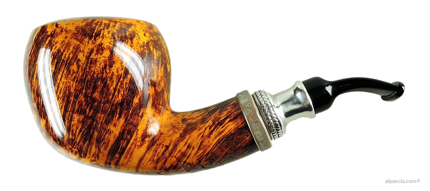 Pipa Peder Jeppesen Ida Boutique Gr 6 - Profilo curvo liscio forma libera con ghiera in argento lavorata e bocchino nero