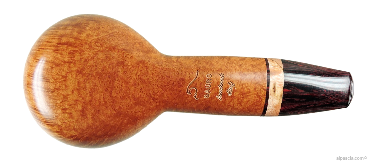 Sauro Squat Tomato Pipe - Bottom view displaying flat oval shank underside and official Sauro stamping