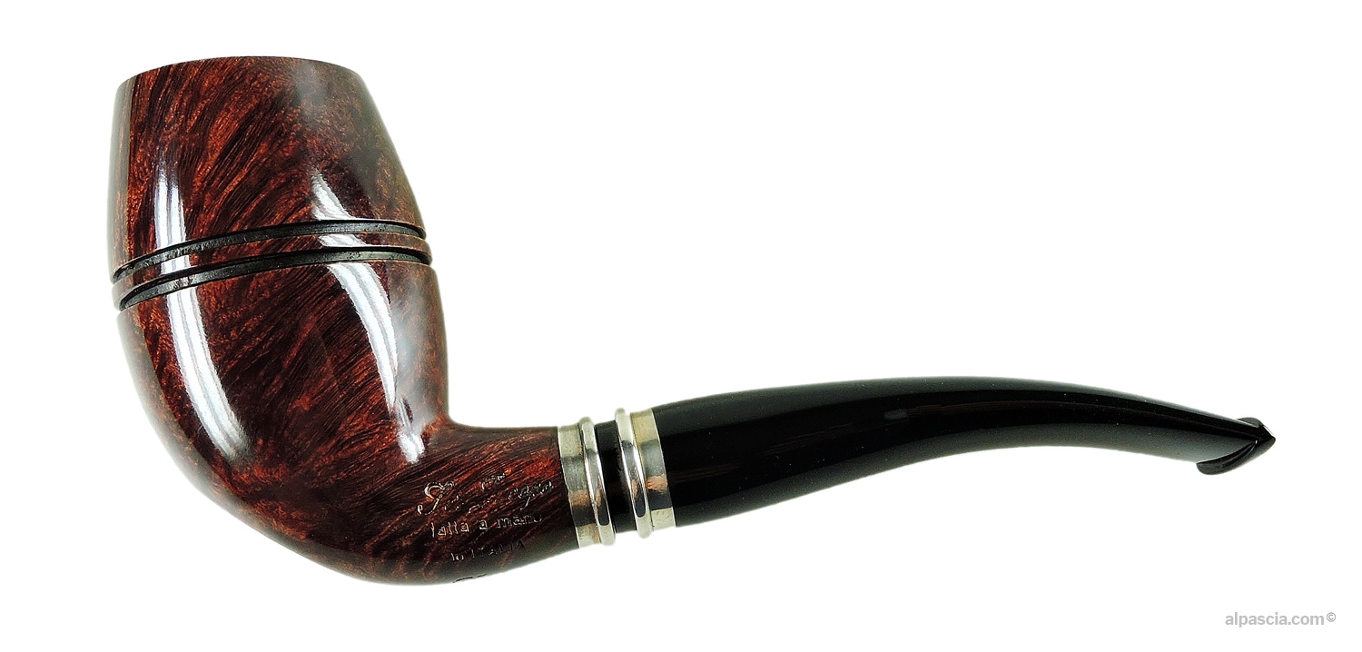 Ser Jacopo Imago L1 B Pipe - Bent freehand profile featuring signature specular twin silver Imago bands and acrylic stem