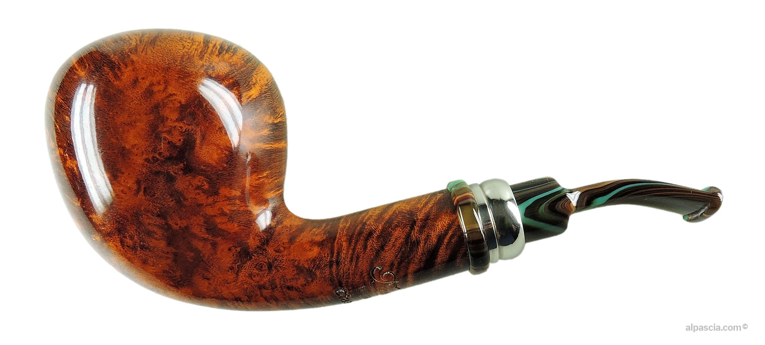 Neerup Classic Gr 5 Pipe - Smooth semi-bent free form profile with metal ring accent and dark marbled acrylic stem