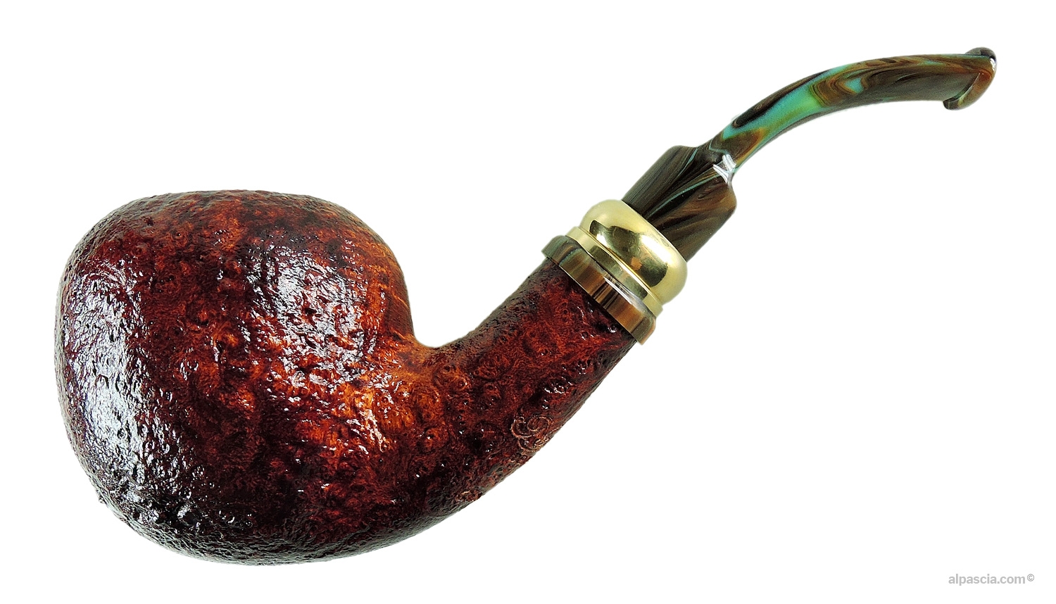 Neerup Classic Gr 3 Pipe - Sandblasted bent free form profile with metal band and dark marbled acrylic stem