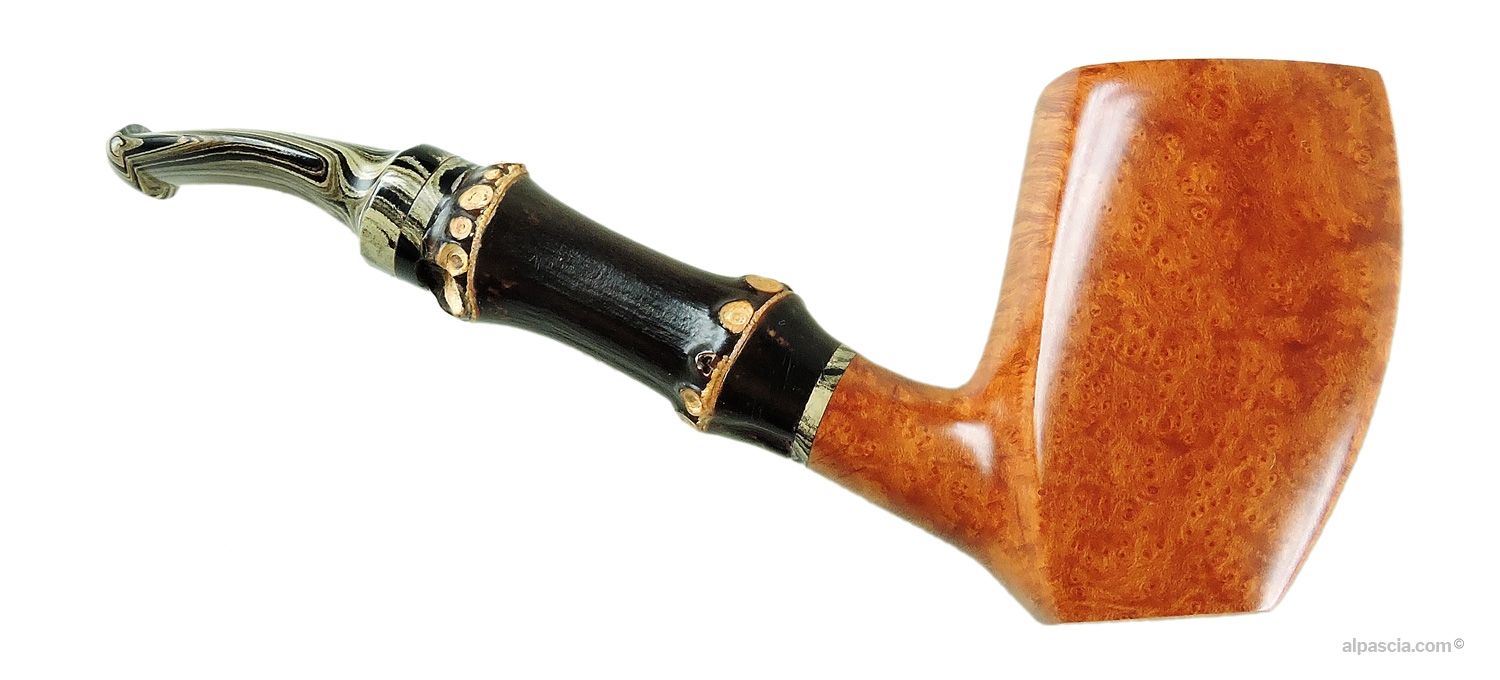 Sauro Panel Pipe - Right side view highlighting faceted bowl geometry and dark bamboo knuckles