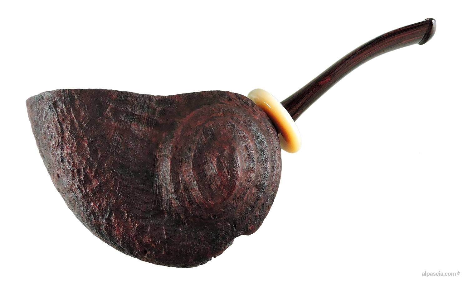 Bisonte Pascolini Nautilus Pipe - Sandblasted bent profile with natural horn extension ring and cumberland stem