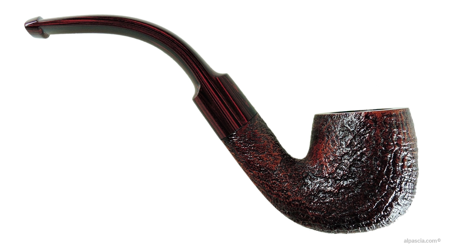 Pipa Dunhill Cumberland 4202 - Vista destra che risalta la sabbiatura bruna e la curvatura del cannello