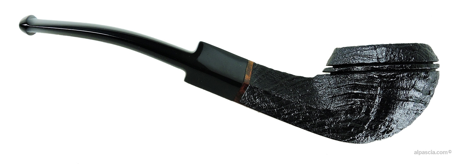Sasieni 4 Dot Dark Rhodesian Pipe - Right side view highlighting twin rim grooves and diamond shank geometry