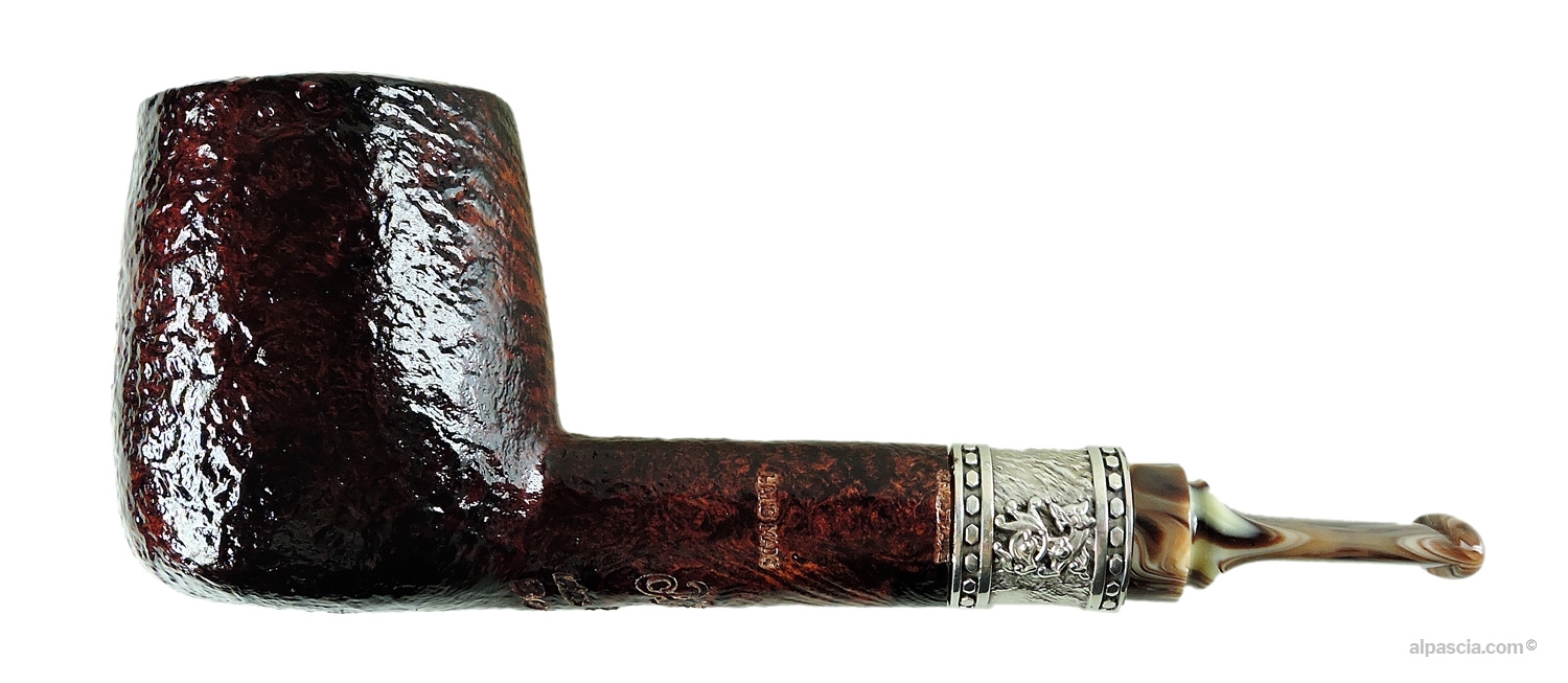 Peder Jeppesen Ida Boutique Gr 4 Pipe - Black sandblasted Lovat profile with engraved silver ferrule and acrylic stem