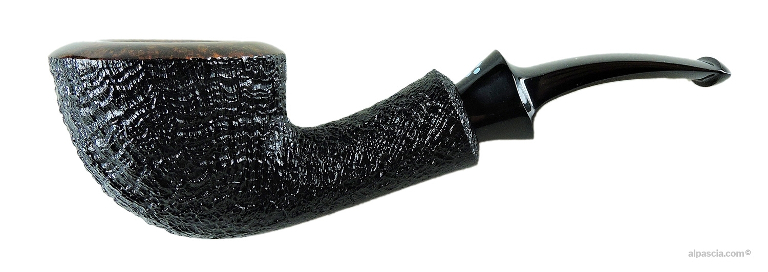 Sasieni 4 Dot Dark Walnut Pipe - Semi-bent semi-sandblasted profile with wide smooth rim and black stem