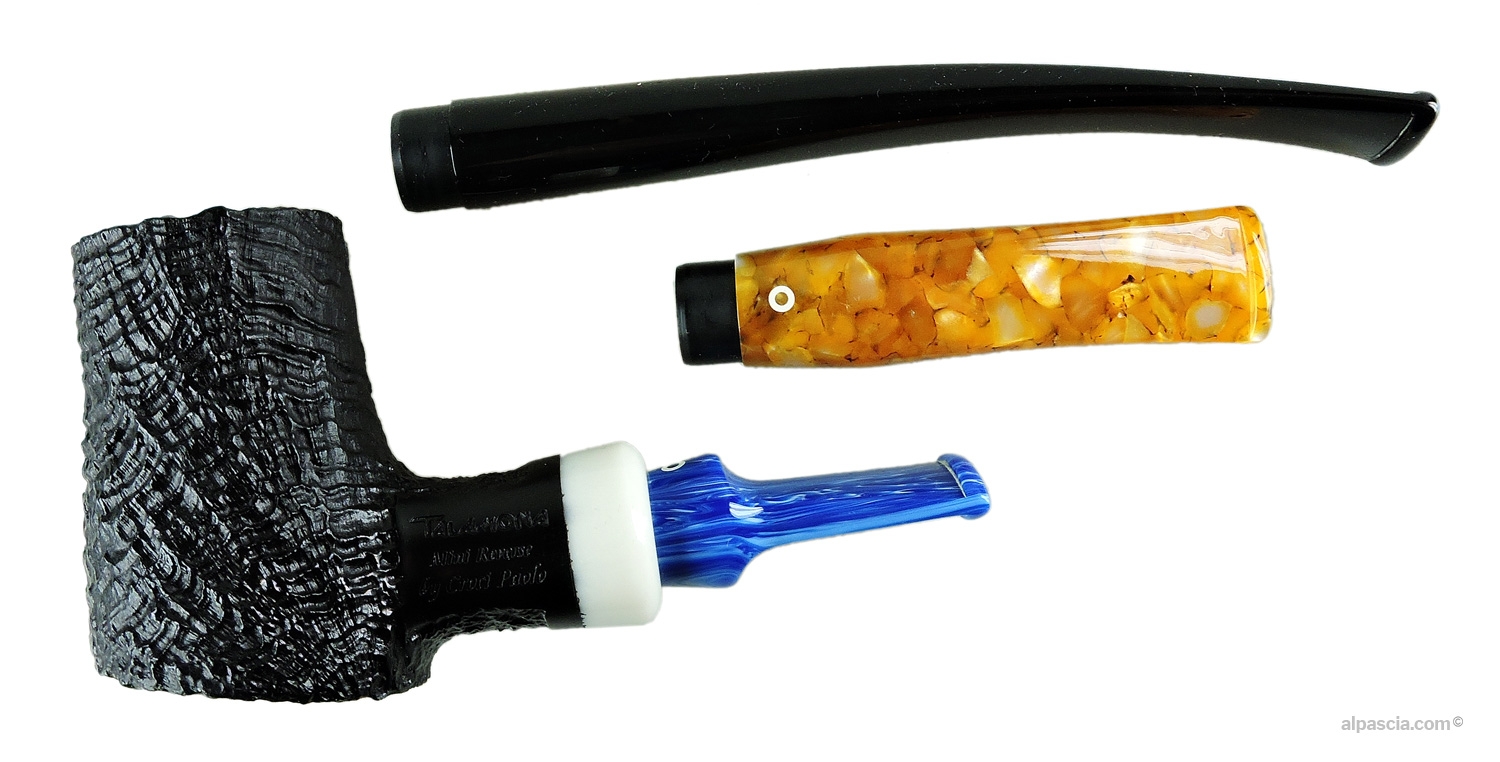 Talamona Mini Reverse Sandblasted Pipe - Semi-bent Cherrywood profile with Reverse system, stems and tamper